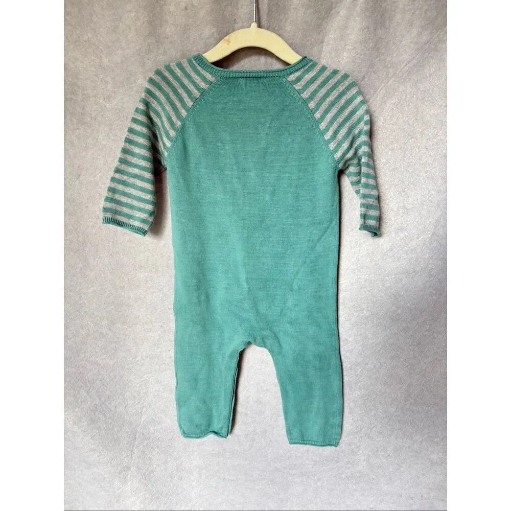 NWT Baby Gap Teal Knit Penguin Pajamas Coveralls Romper snap Closure size 3-6M
